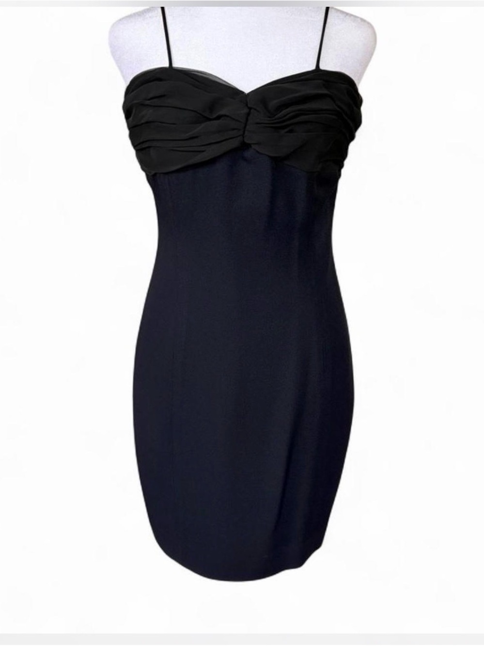 Vintage Donna Ricco Black Strapless Twist-Front Mini Dress with Spaghetti Straps